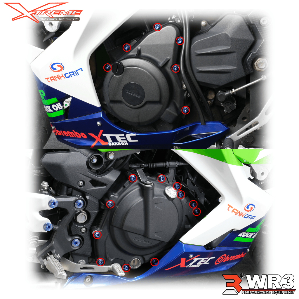 Paketan Baut Blok Mesin Titanium WR3 ZX25R Ninja 250 FI H2 / Z900 / 150RR / ZX636 / CBR 250 RR / 1000 / CB 650 Neo / R25 MT25 R6