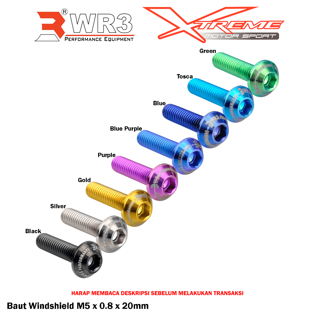 Paketan Baut Titanium WR3 Windshield ZX636 ZX6R Z900 ZX10R KLE 500 / R25 R15 R6 Aerox Nmax 155 Xmax 250 / ADV 150 160
