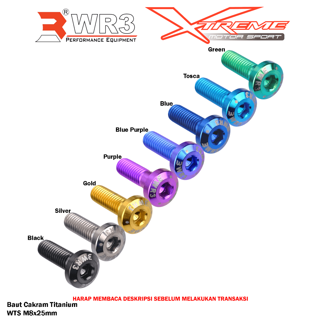 Baut Disk Cakram Piringan WR3 Titanium M8x18 / M8x25 / M8x30 Uk. M8 Baut 12 Kunci L6 Universal