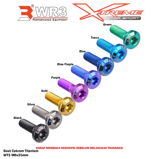 Image of Baut Disk Cakram Piringan WR3 Titanium M8x18 / M8x25 / M8x30 Uk. M8 Baut 12 Kunci L6 Universal