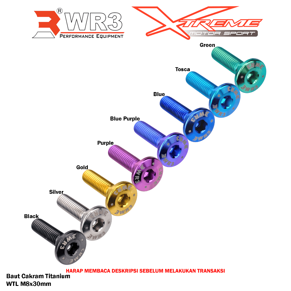 Baut Disk Cakram Piringan WR3 Titanium M8x18 / M8x25 / M8x30 Uk. M8 Baut 12 Kunci L6 Universal