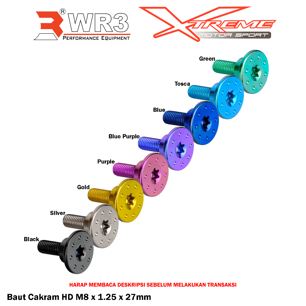 Baut Titanium WR3 Cakram Untuk Motor Harley Davidson 3/8 - 16 x 25mm / M8 x 1.25 x 27mm