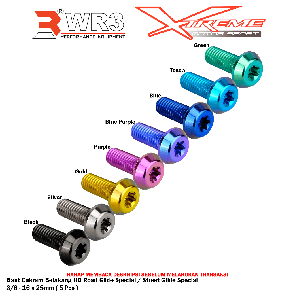 Paketan Baut Titanium WR3 Derby Cover / Windshield / Cakram Depan / Belakang Harley Davidson Road Glid Special / Street Glide Special