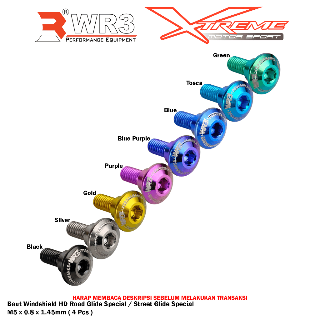Paketan Baut Titanium WR3 Derby Cover / Windshield / Cakram Depan / Belakang Harley Davidson Road Glid Special / Street Glide Special