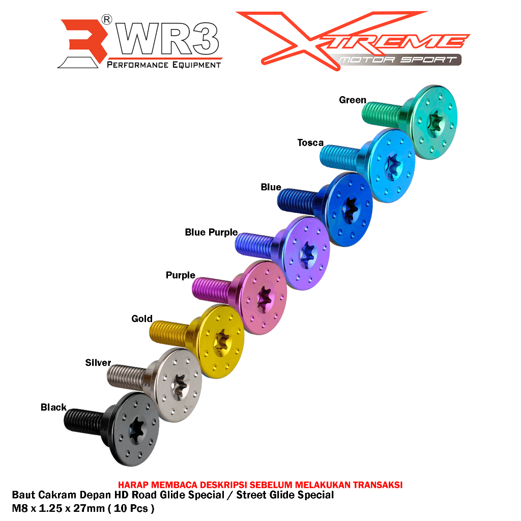 Paketan Baut Titanium WR3 Derby Cover / Windshield / Cakram Depan / Belakang Harley Davidson Road Glid Special / Street Glide Special
