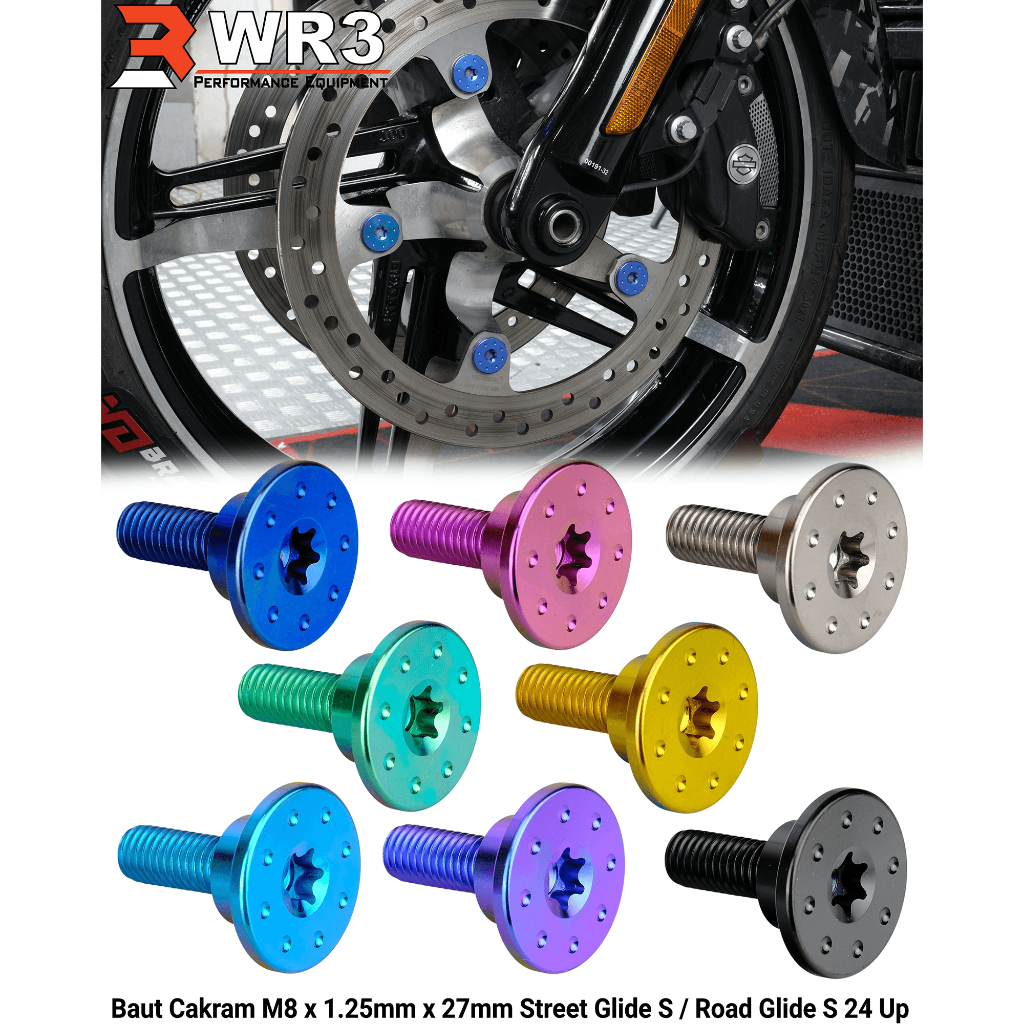 Paketan Baut Titanium WR3 Derby Cover / Windshield / Cakram Depan / Belakang Harley Davidson Road Glid Special / Street Glide Special