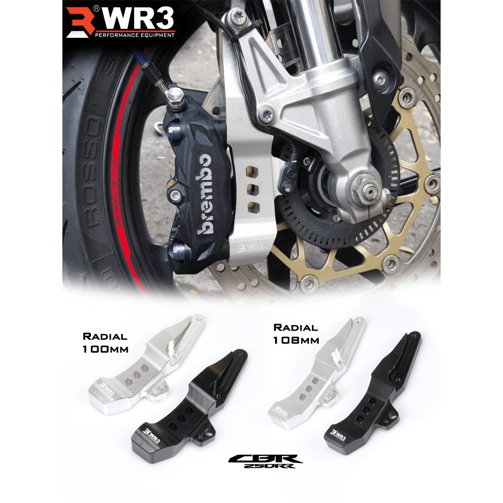 Breket Kaliper Depan Radial WR3 For Untuk CBR 250 RR / CB 500X Pitch 100 / 108 mm