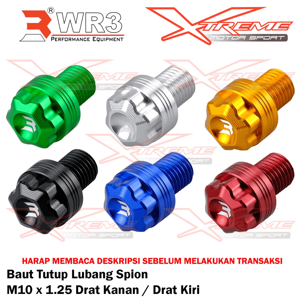 Baut Tutup Lubang Spion WR3 M10x1.25 Drat Kanan / Kiri Universal