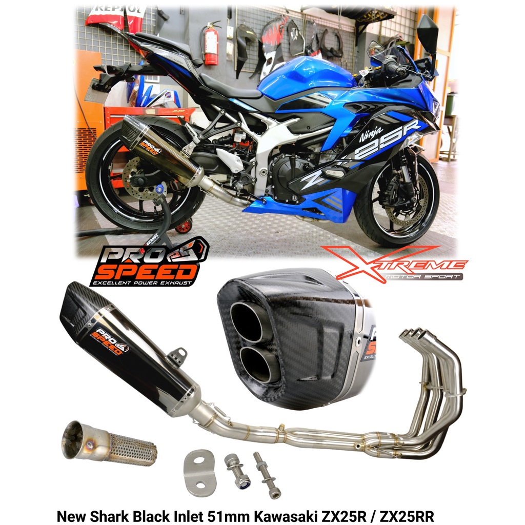 Knalpot Prospeed Shark Black Kawasaki ZX25R 4 Cylinder Fullsystem