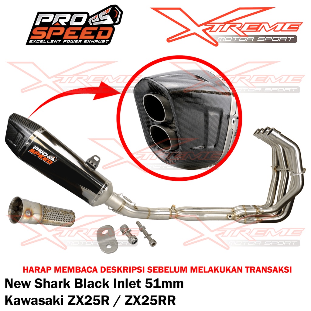 Knalpot Prospeed Shark Black Kawasaki ZX25R 4 Cylinder Fullsystem