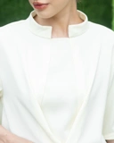 High Neck Pleated Top with Slitted Sleeves