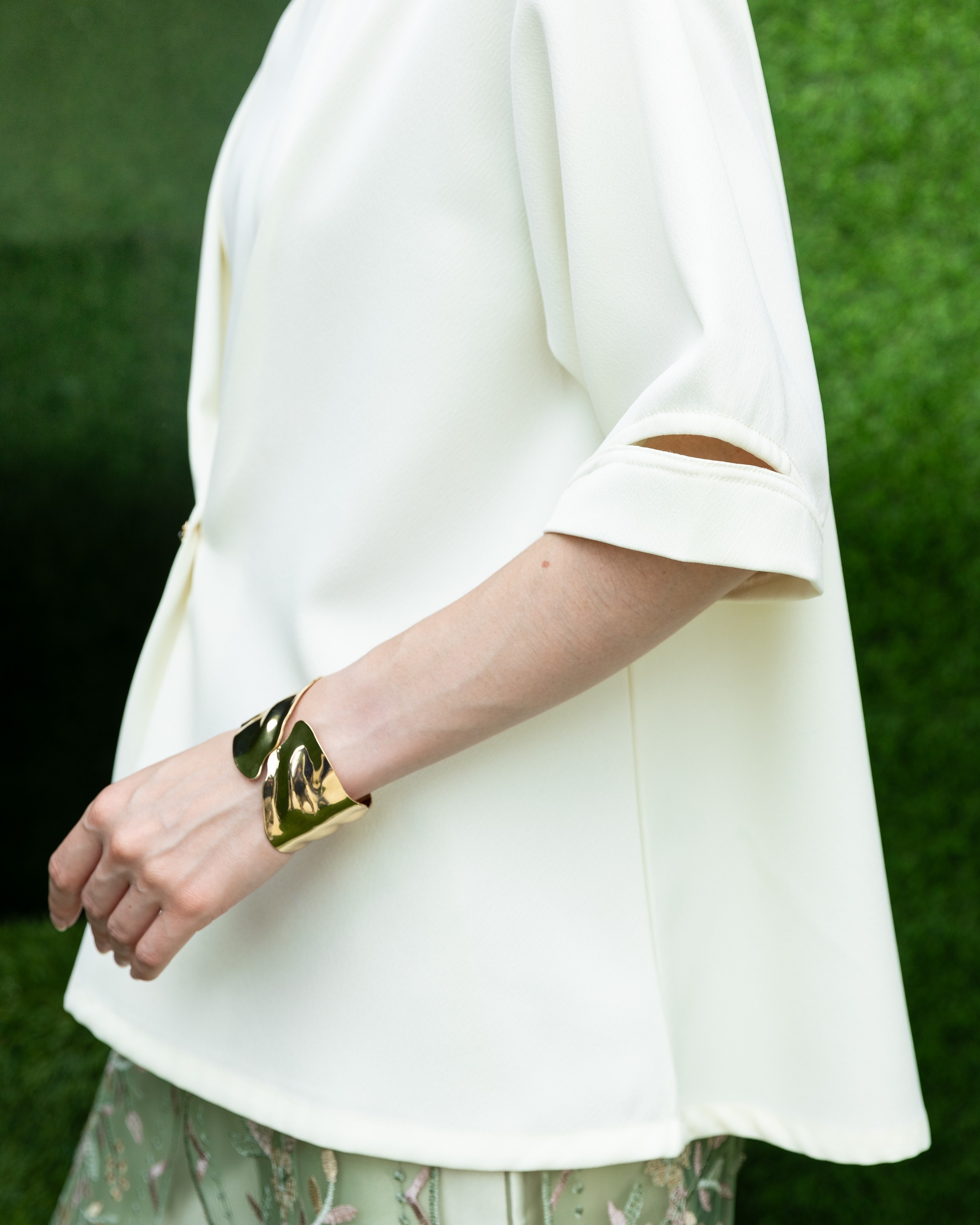 High Neck Pleated Top with Slitted Sleeves