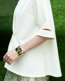 High Neck Pleated Top with Slitted Sleeves