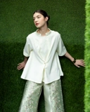 High Neck Pleated Top with Slitted Sleeves