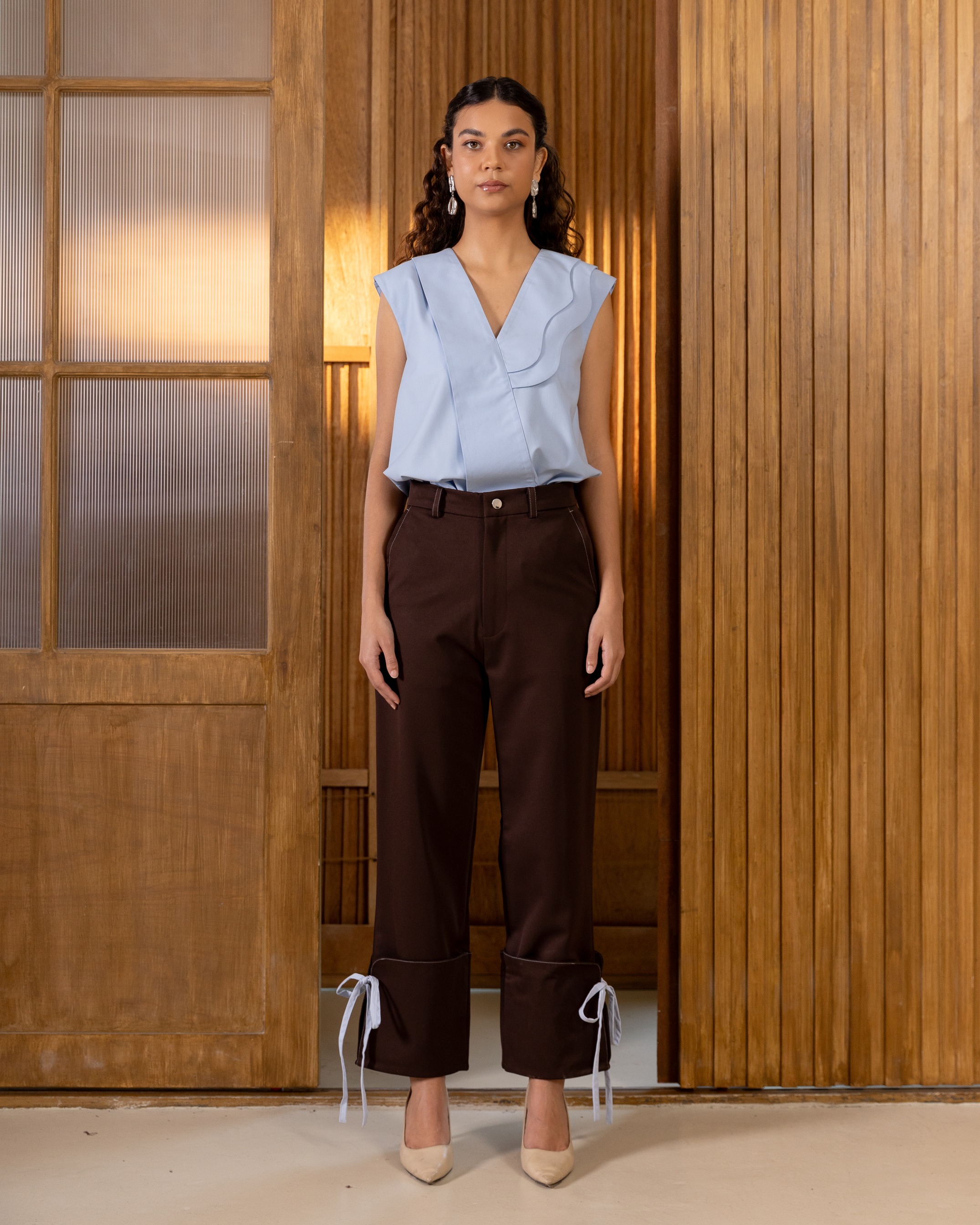 Contrast Bow Tailored Pants