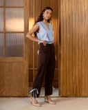 Contrast Bow Tailored Pants