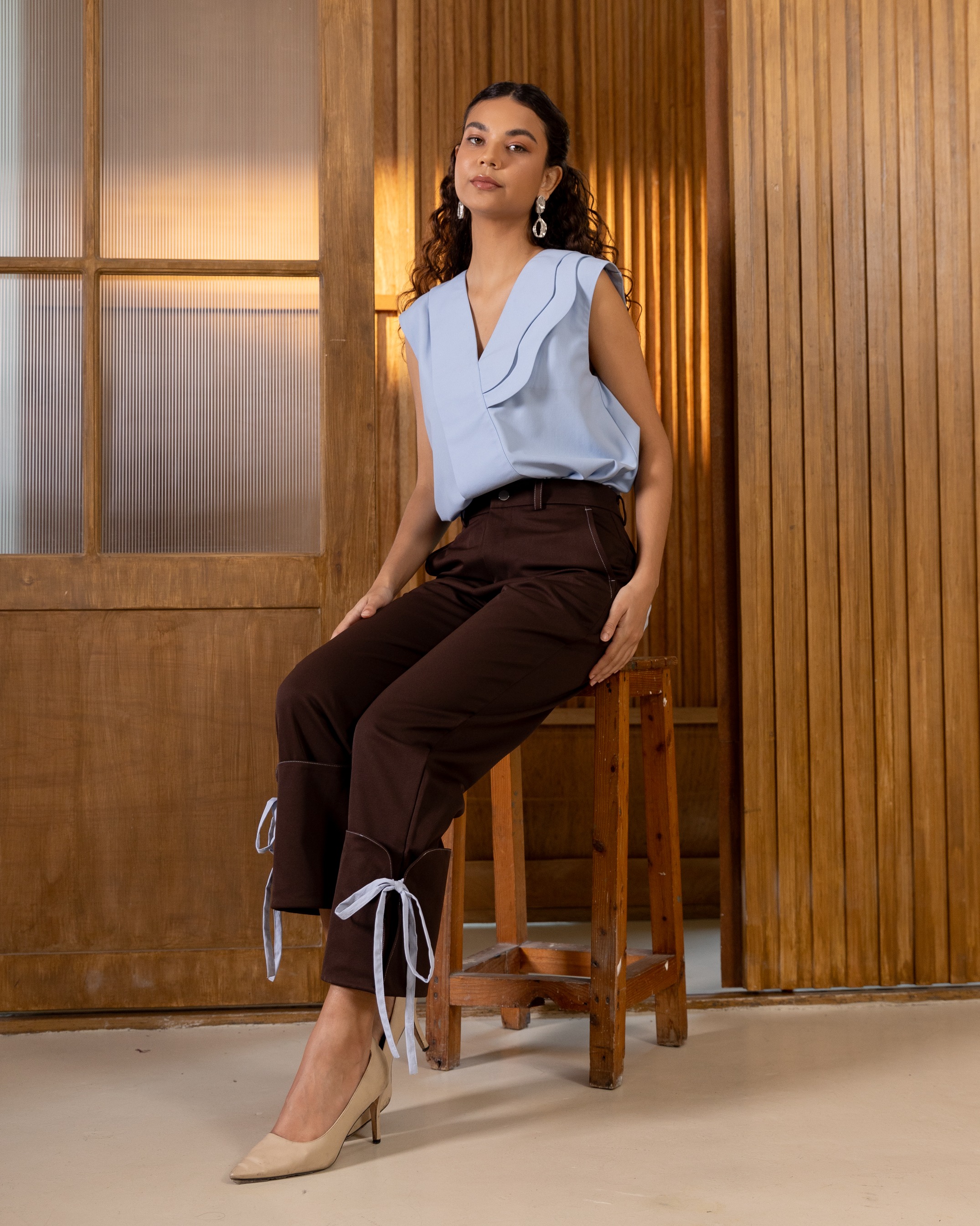 Contrast Bow Tailored Pants
