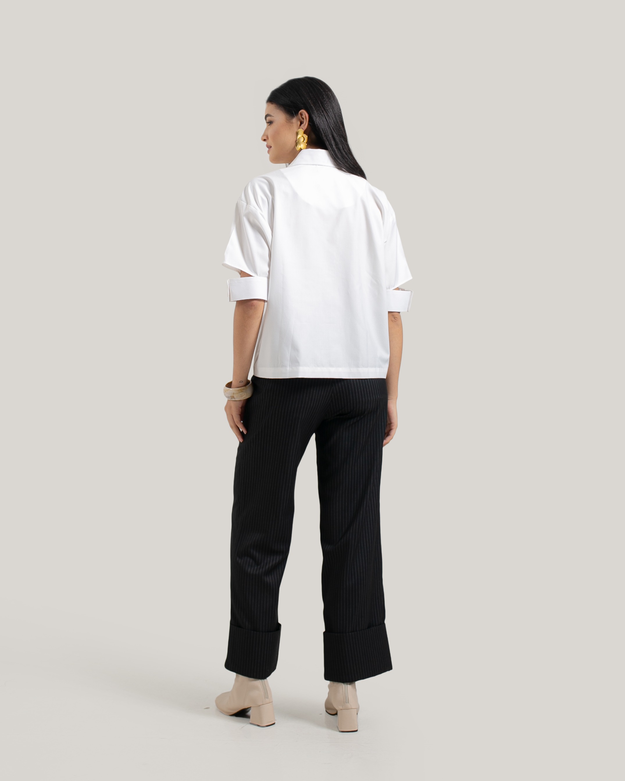 Pleated Shirt with Cut-Out Sleeves