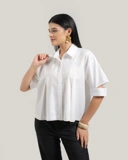 Pleated Shirt with Cut-Out Sleeves