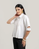 Pleated Shirt with Cut-Out Sleeves