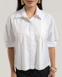 Pleated Shirt with Cut-Out Sleeves
