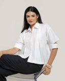 Pleated Shirt with Cut-Out Sleeves