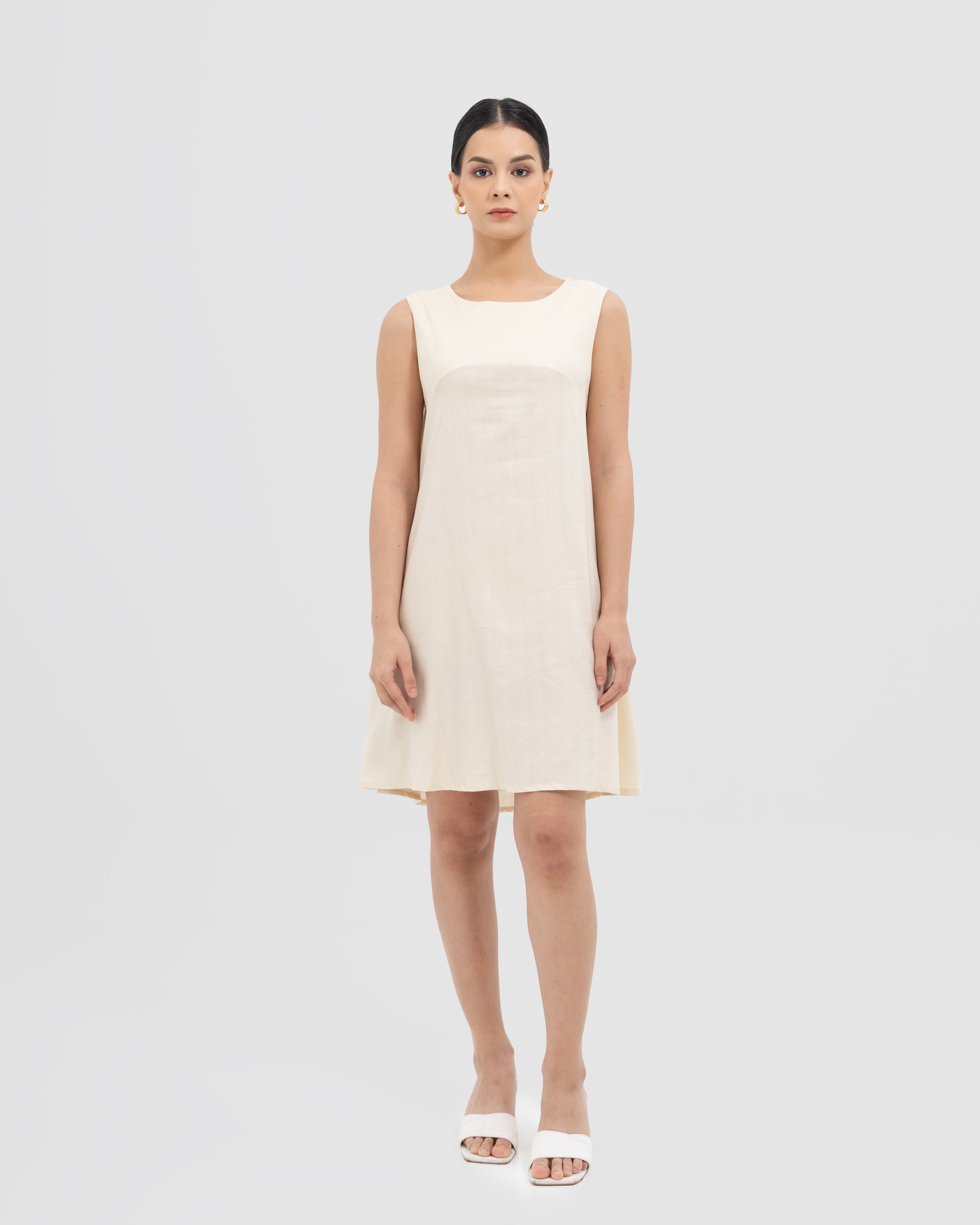 Pearl-Back Linen Dress