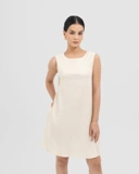 Pearl-Back Linen Dress