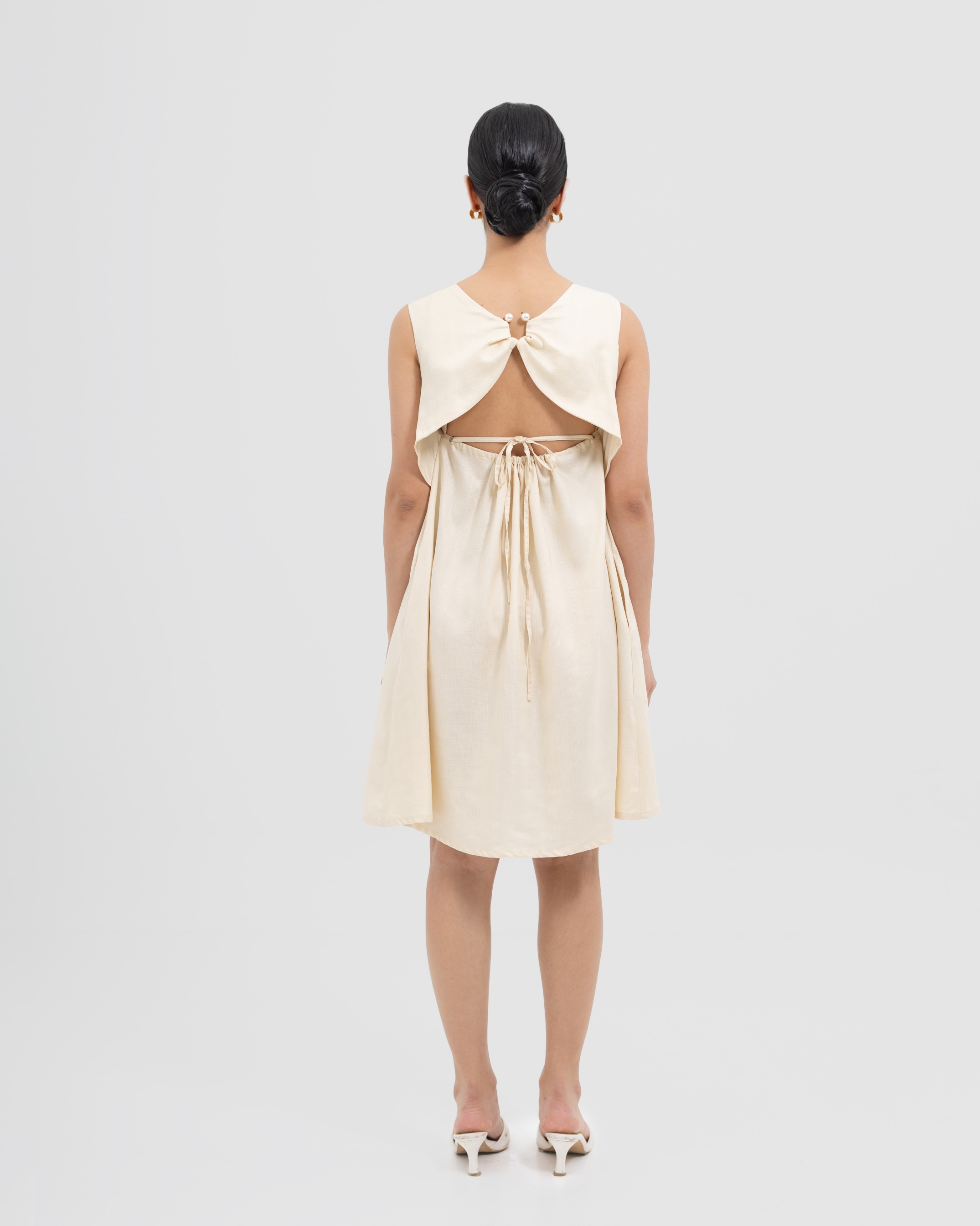 Pearl-Back Linen Dress