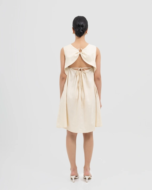 Image of Pearl-Back Linen Dress