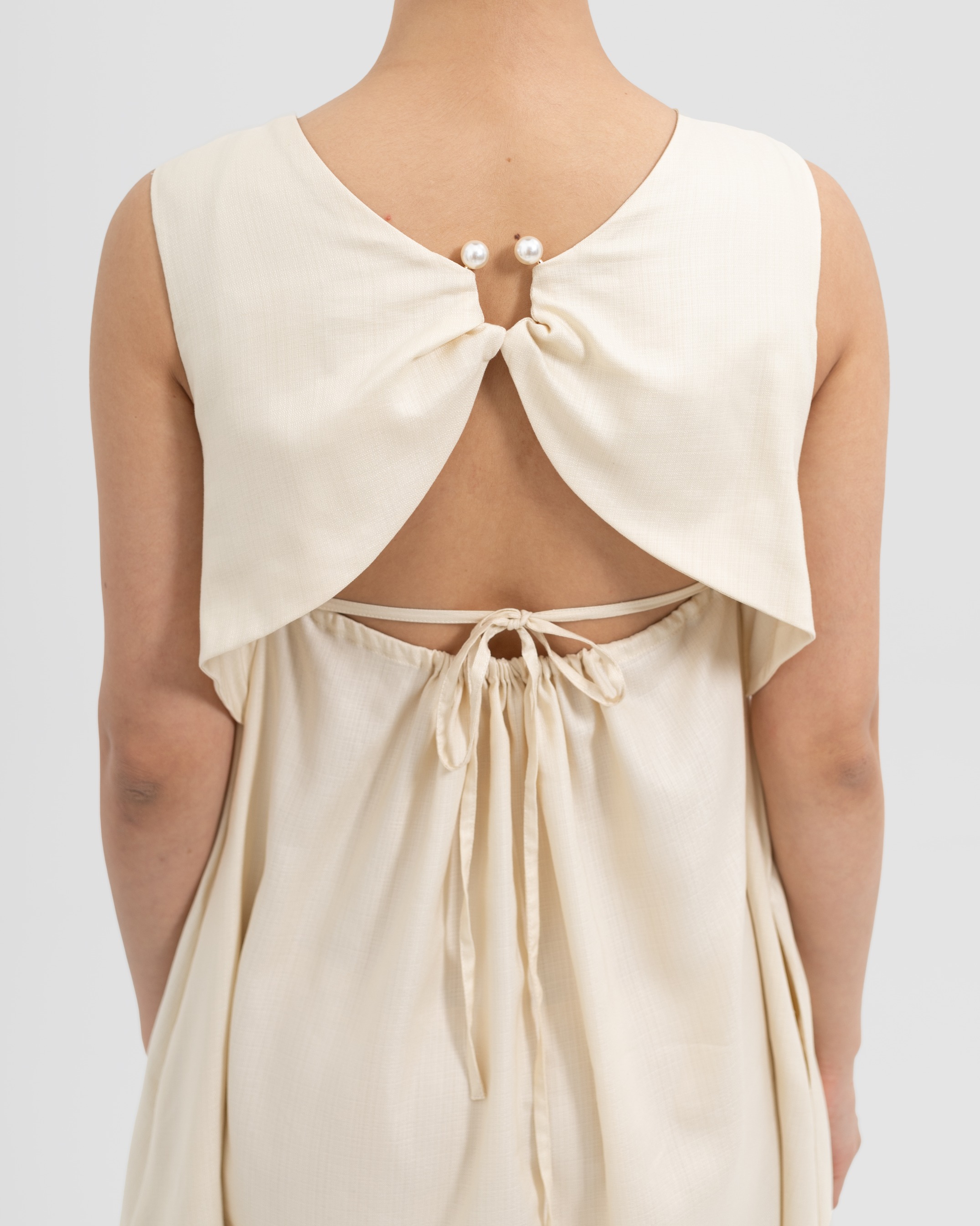Pearl-Back Linen Dress