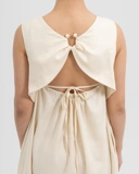 Pearl-Back Linen Dress