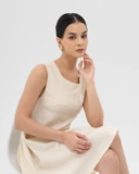 Pearl-Back Linen Dress