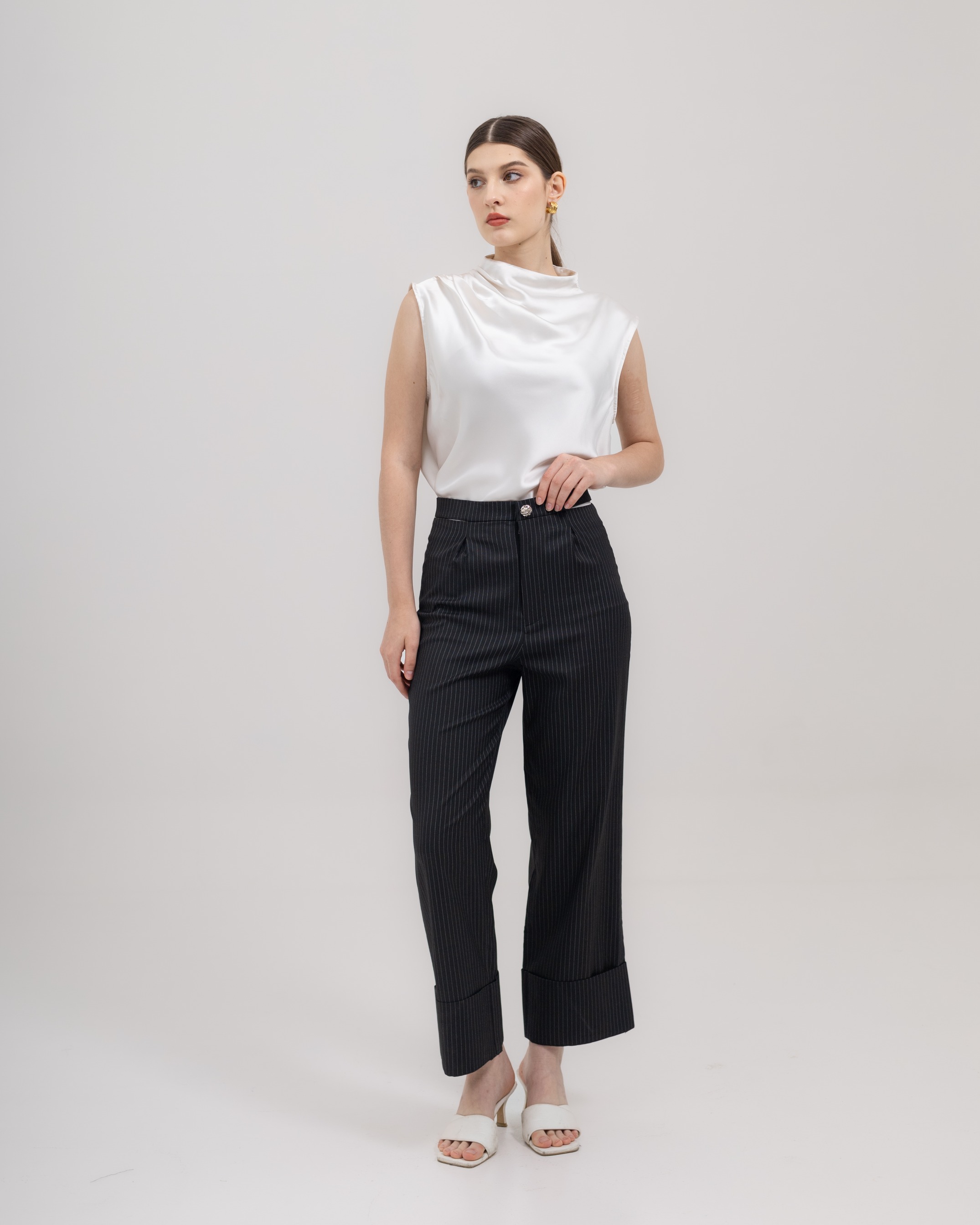 Striped Trousers with Cut-Out Waist