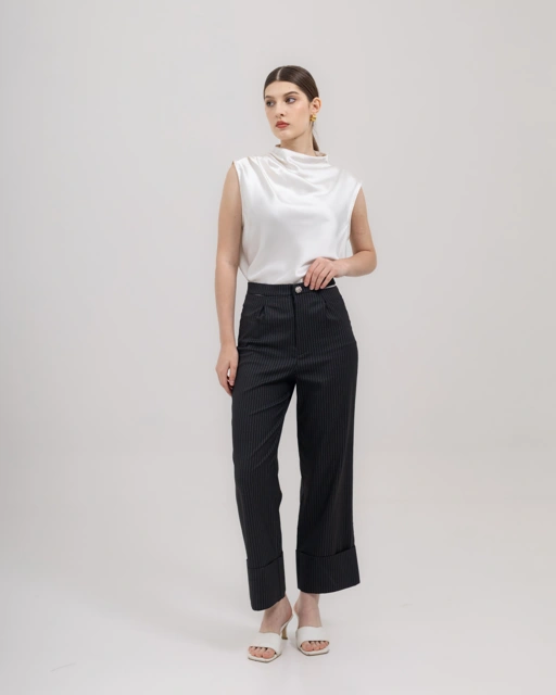 Striped Trousers with Cut-Out Waist