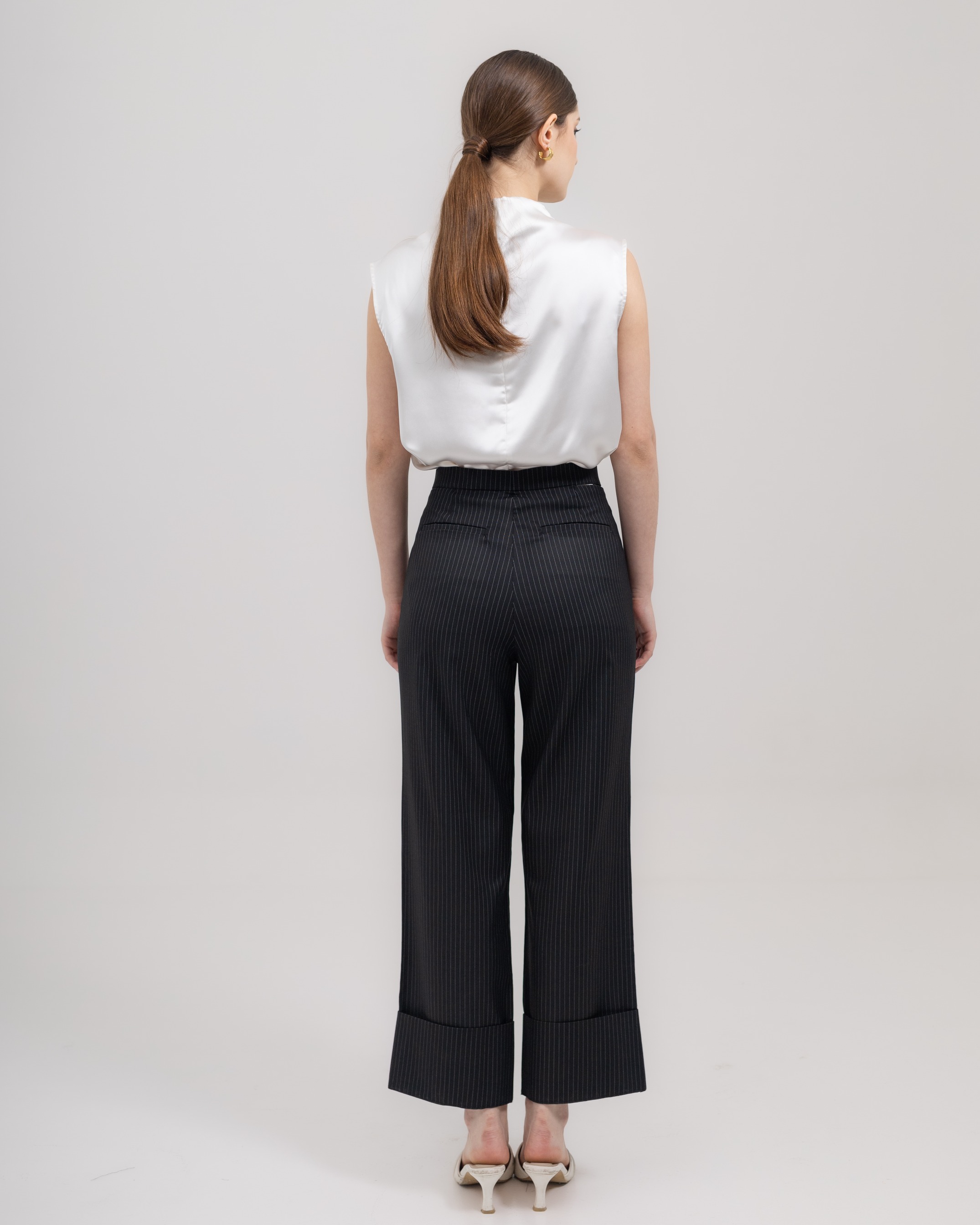 Striped Trousers with Cut-Out Waist