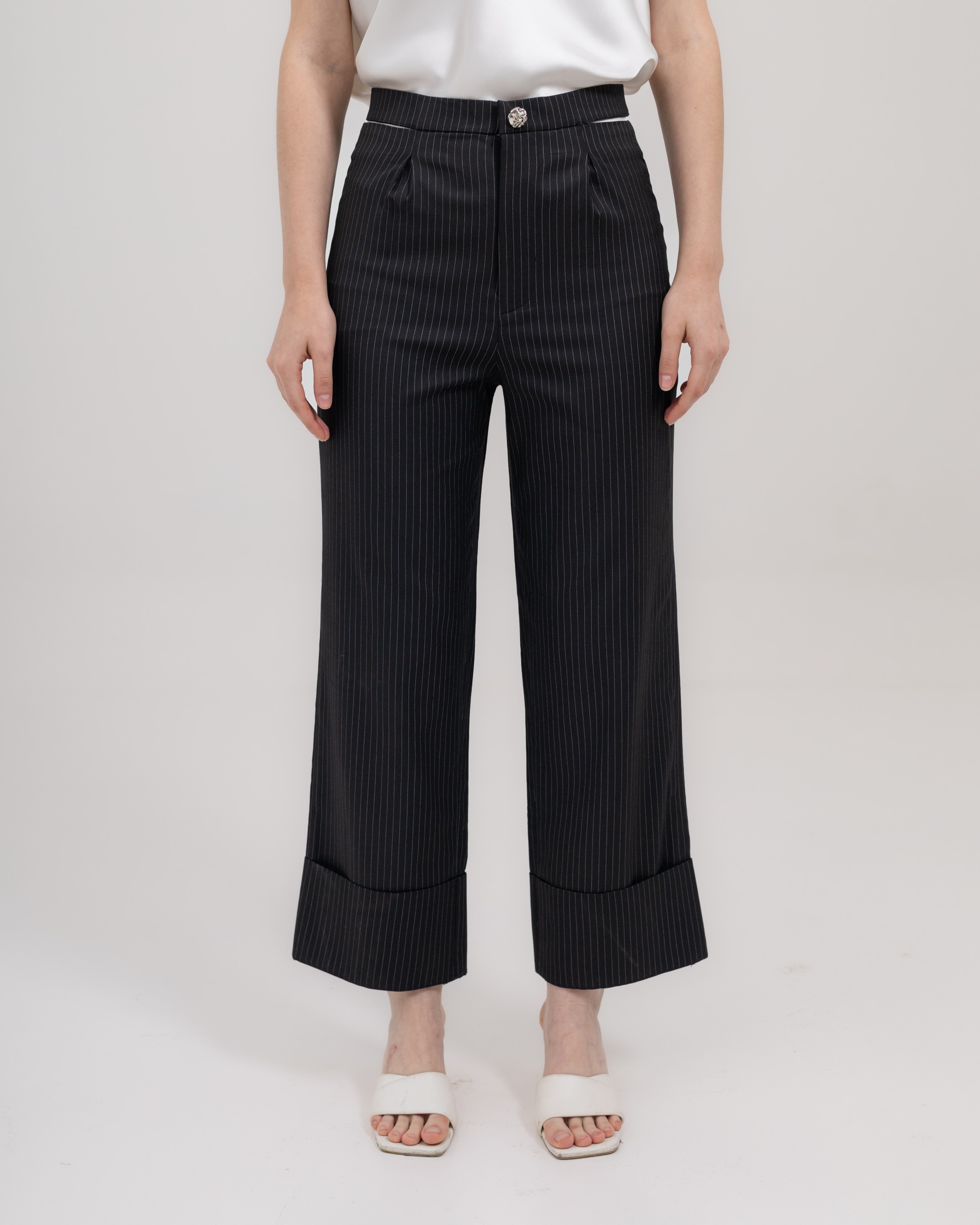 Striped Trousers with Cut-Out Waist