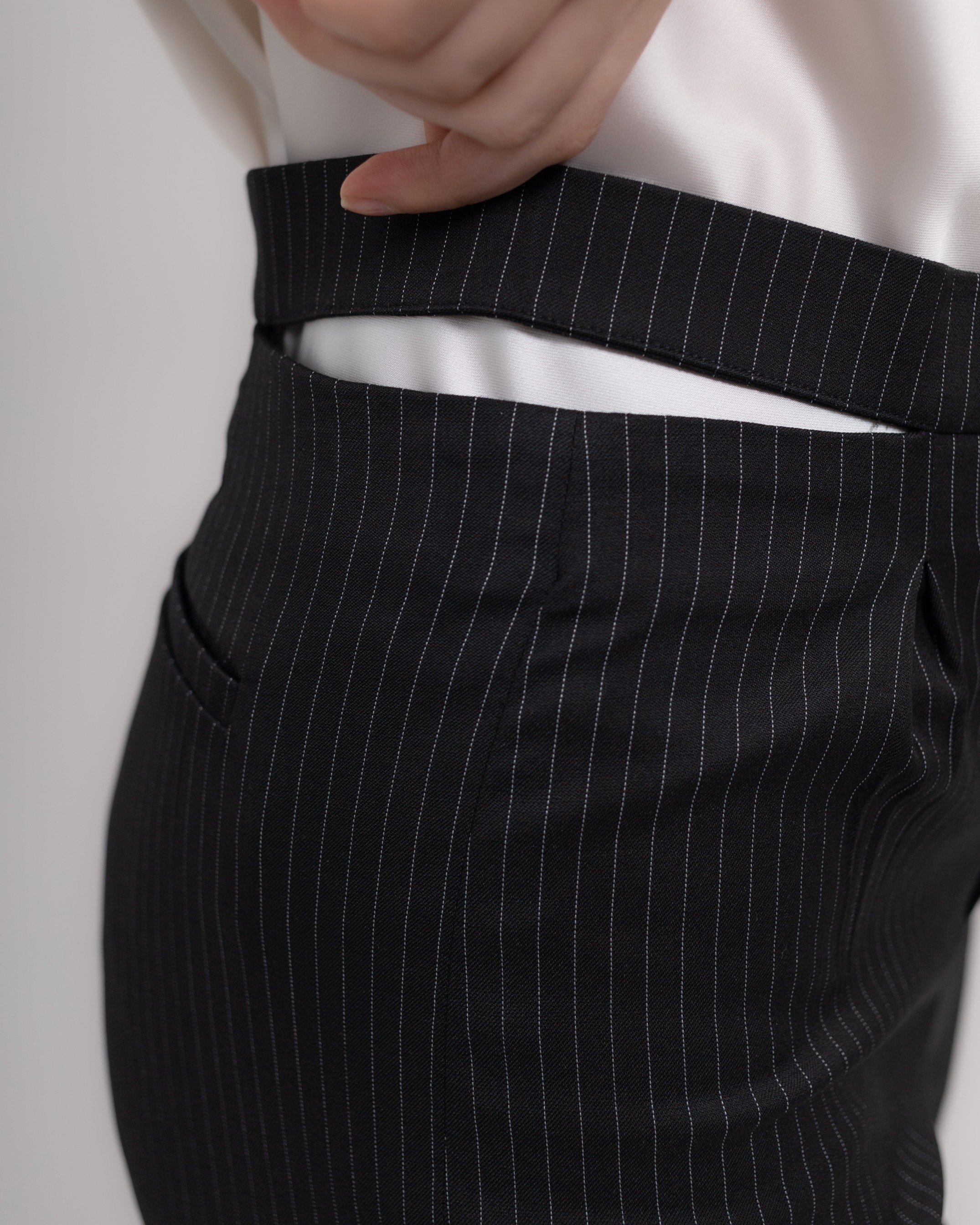 Striped Trousers with Cut-Out Waist