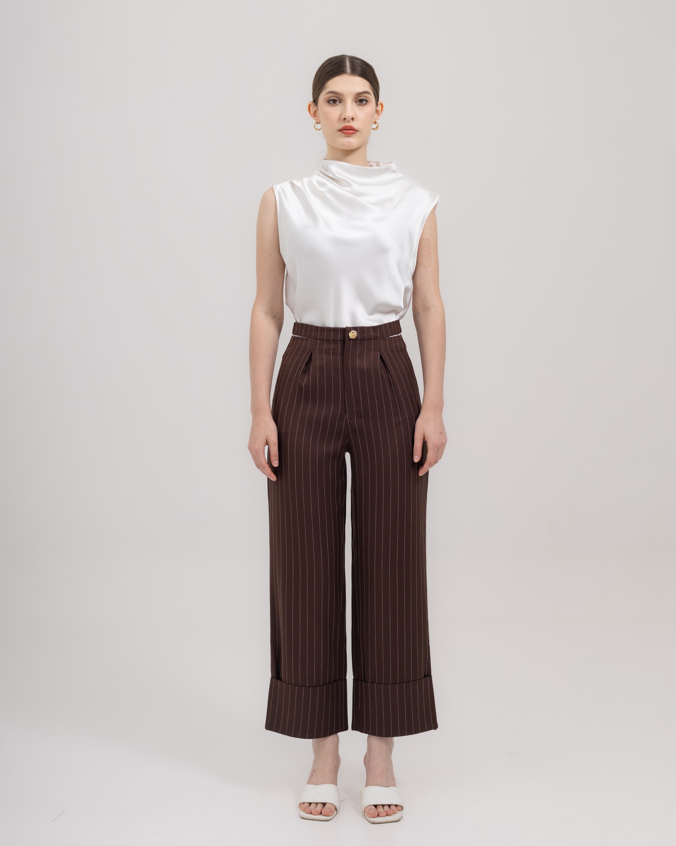 Striped Trousers with Cut-Out Waist