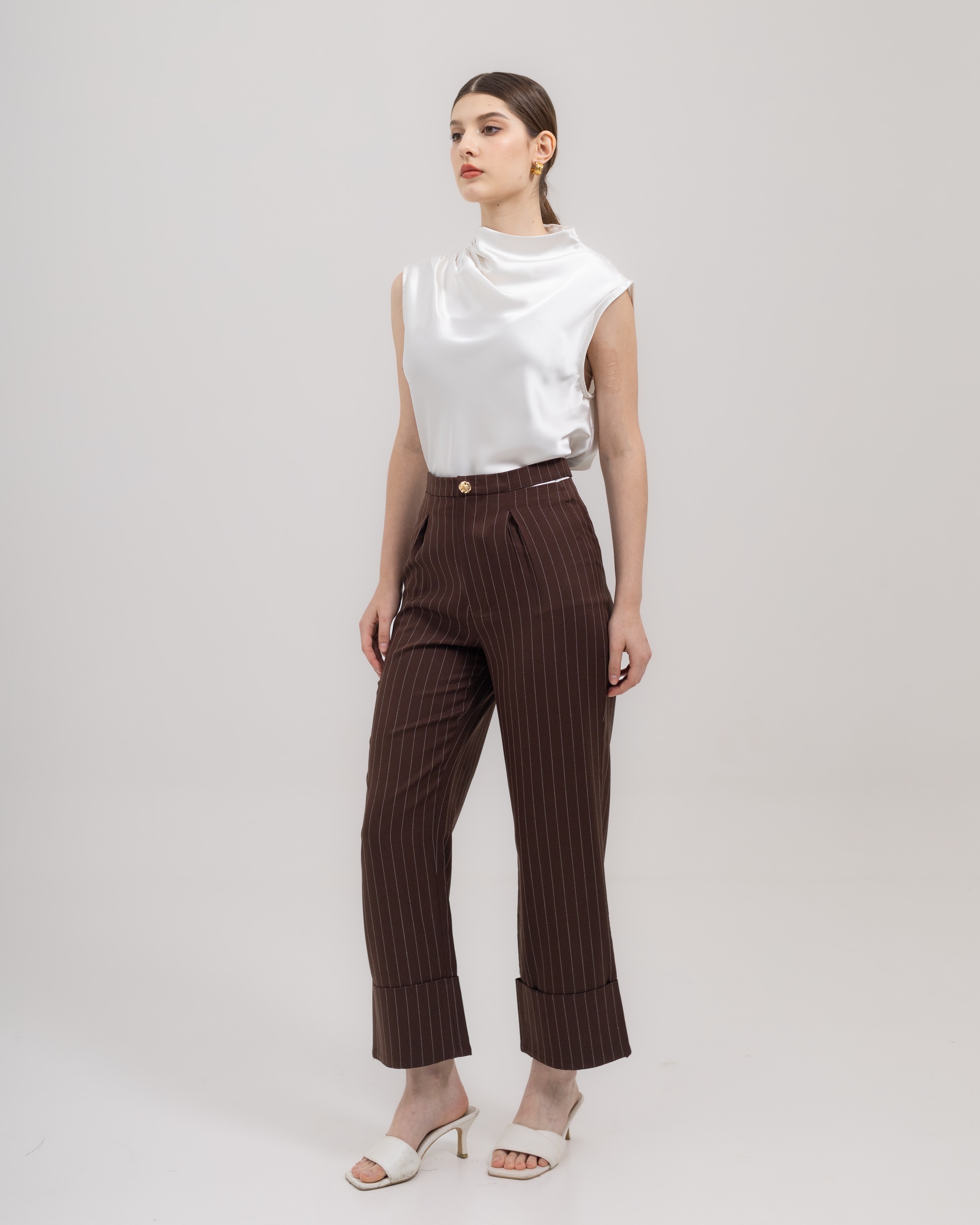 Striped Trousers with Cut-Out Waist