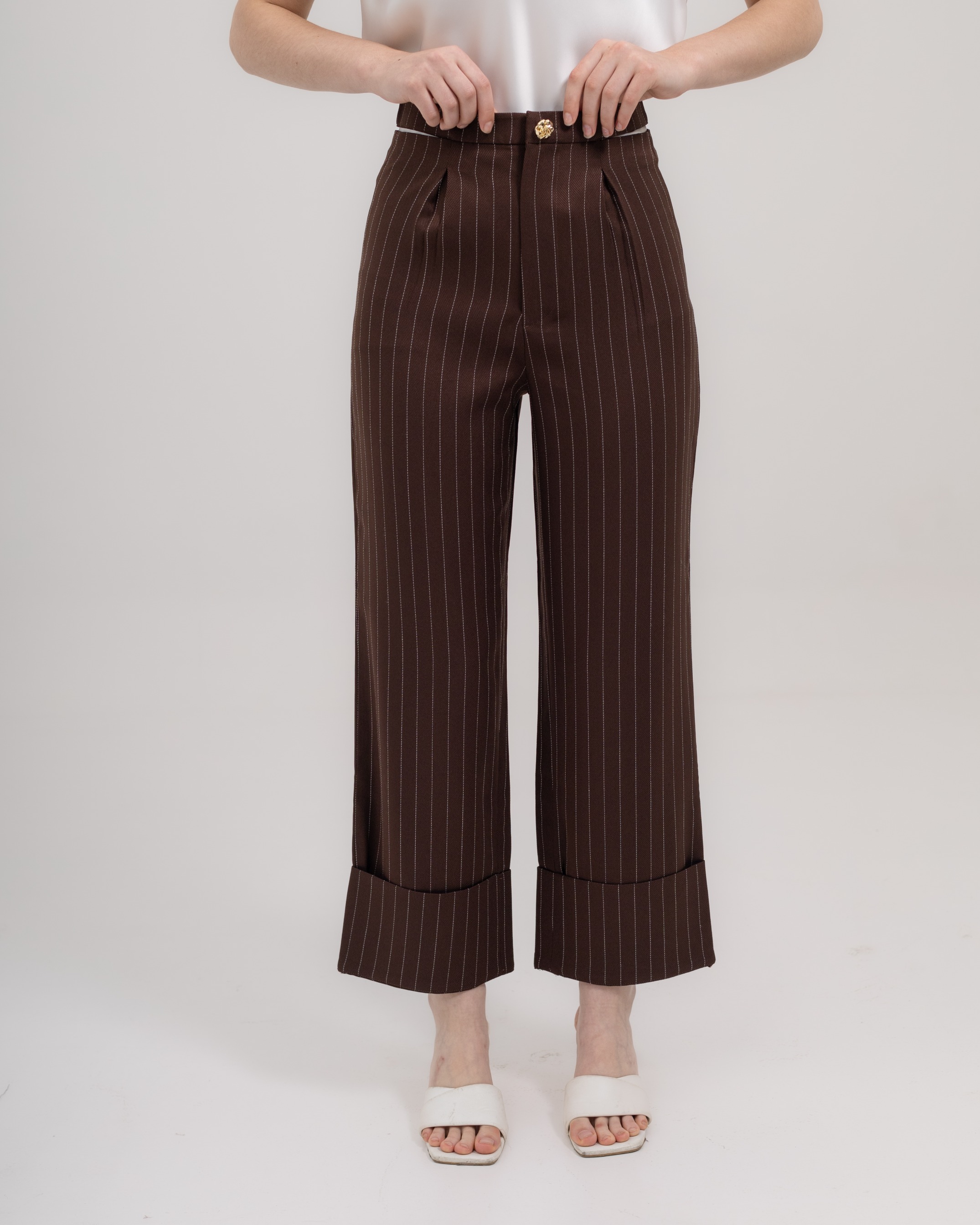 Striped Trousers with Cut-Out Waist