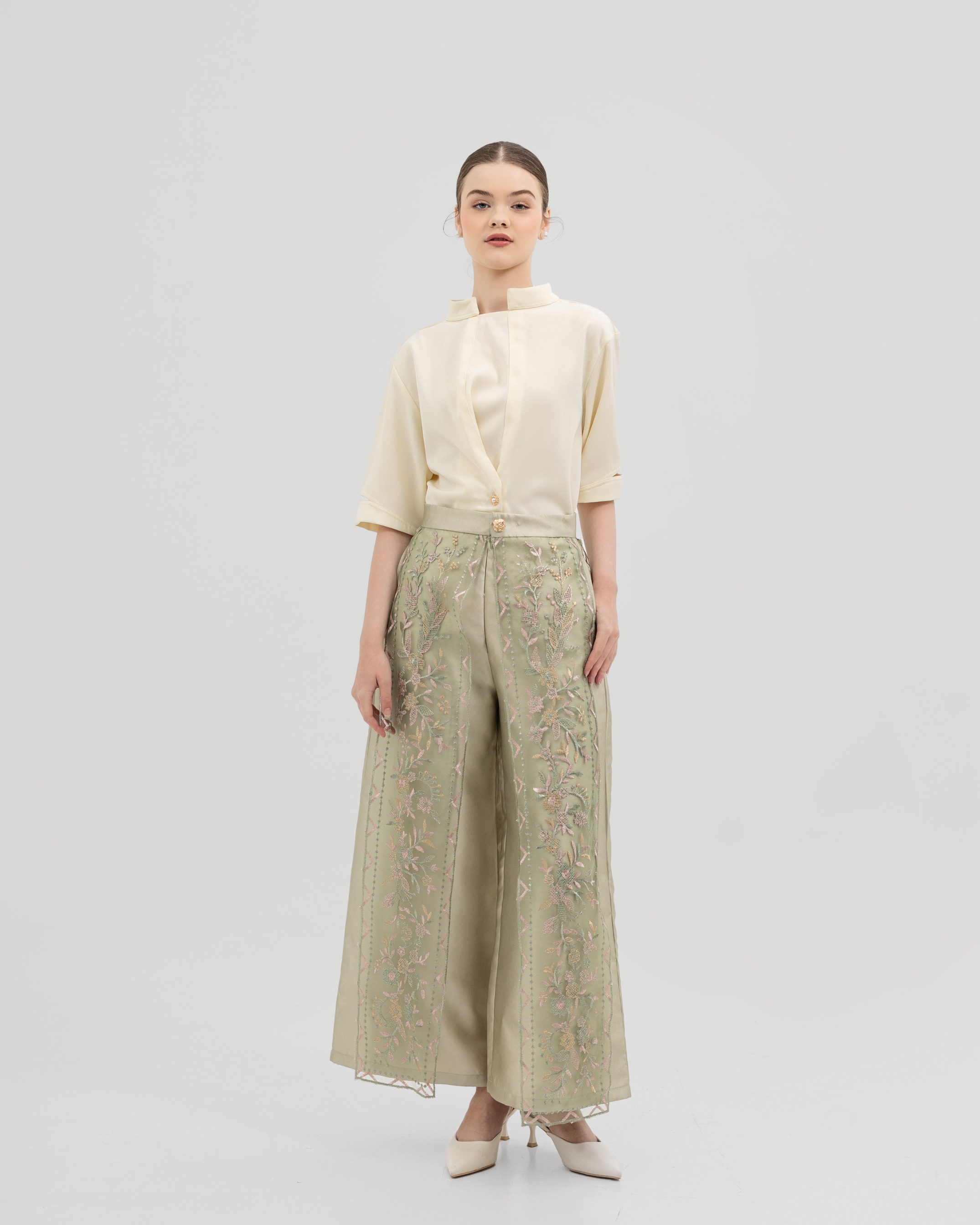 Floral Embroidered Panel Pants