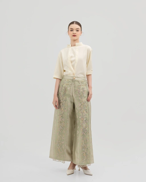Floral Embroidered Panel Pants