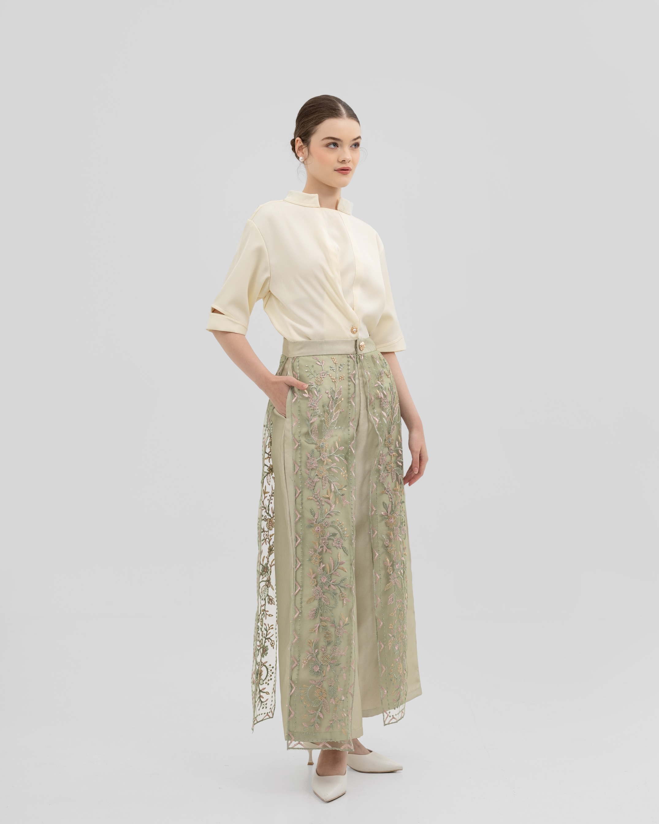 Floral Embroidered Panel Pants
