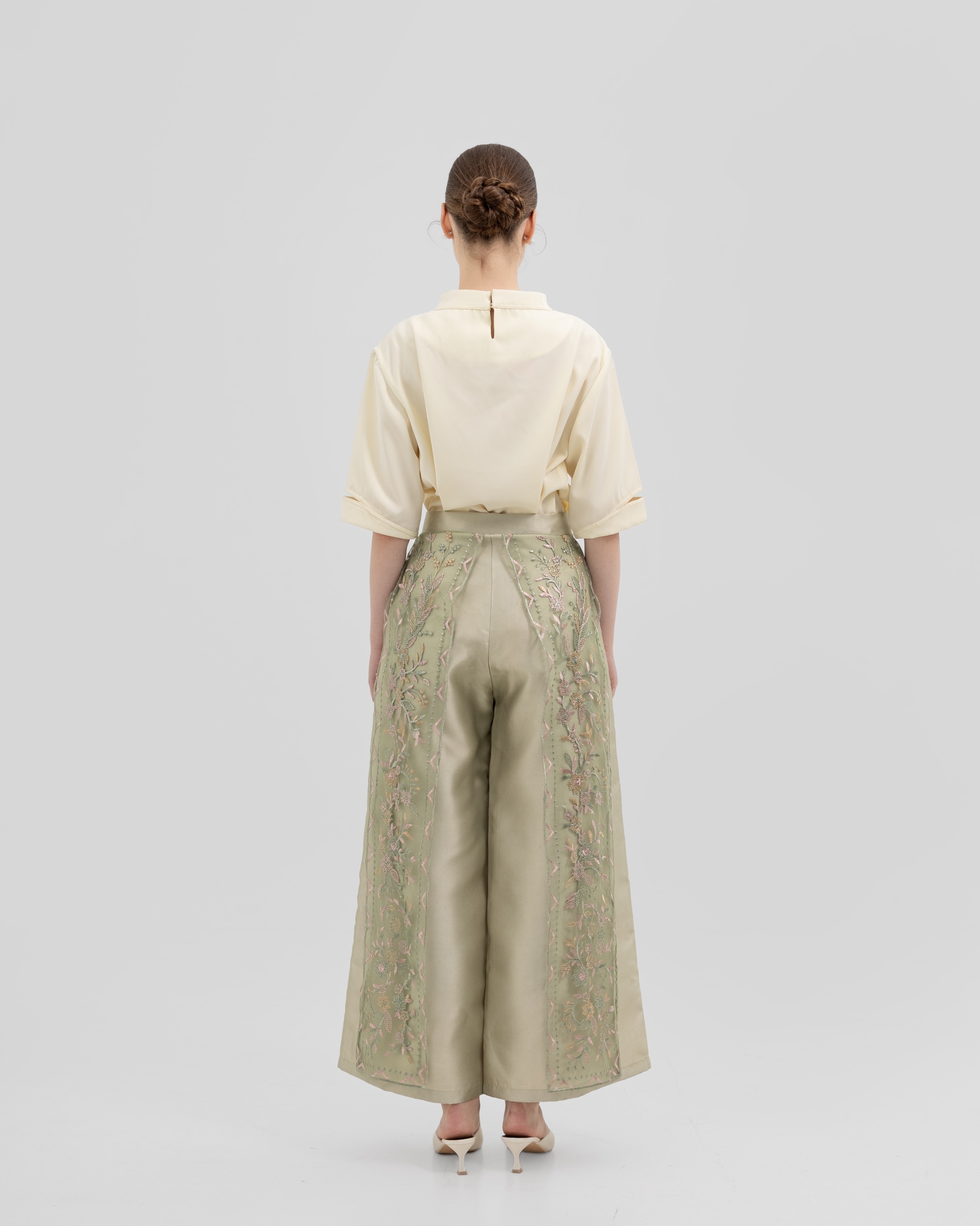 Floral Embroidered Panel Pants