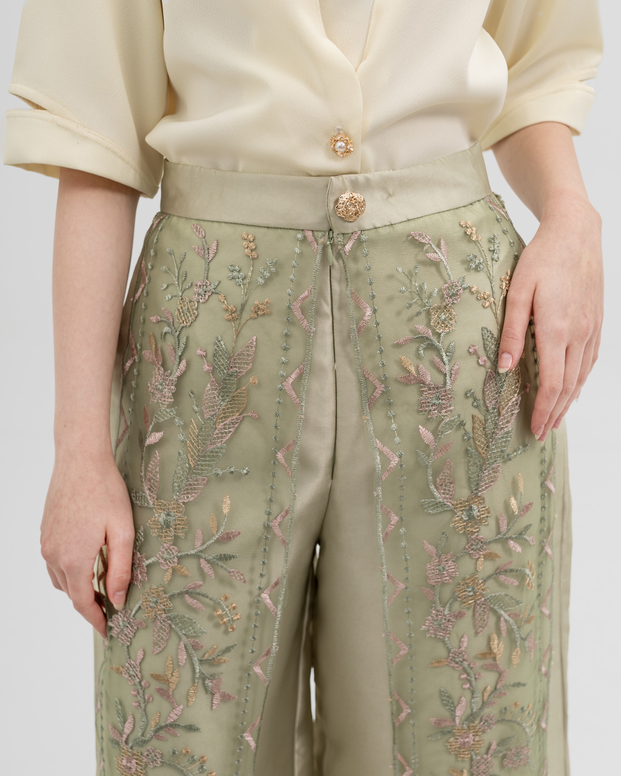 Floral Embroidered Panel Pants