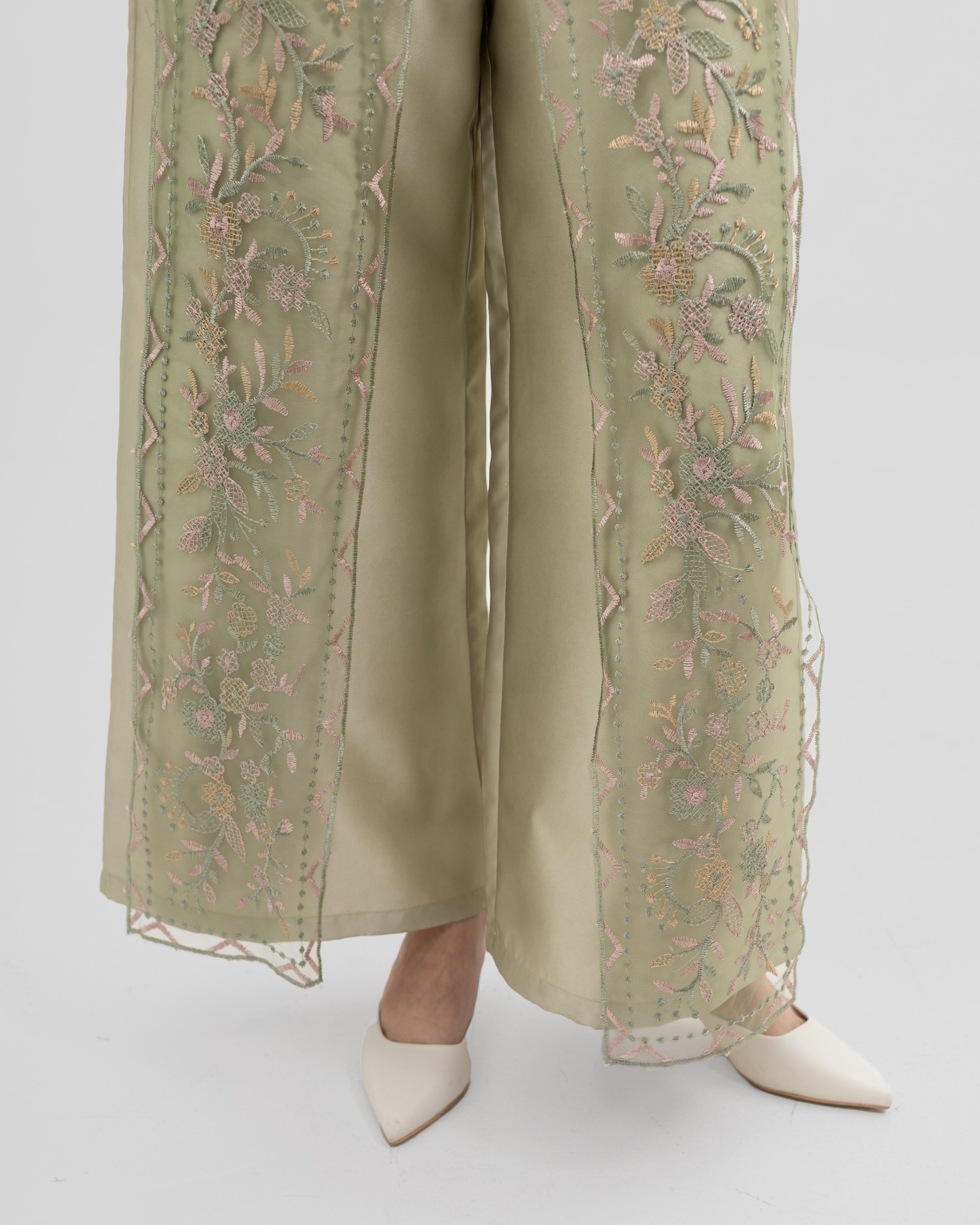 Floral Embroidered Panel Pants