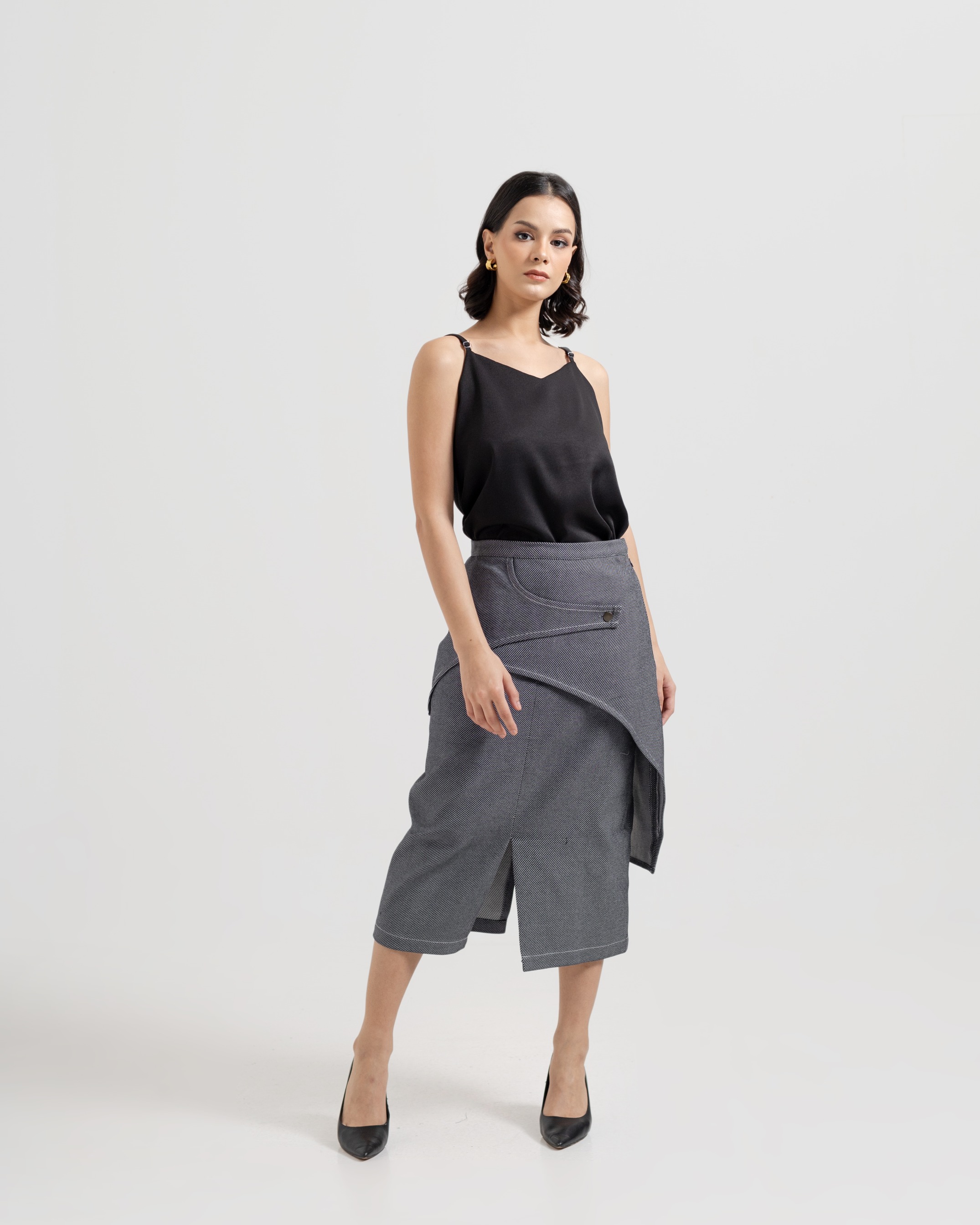 Striped Layered Denim Skirt