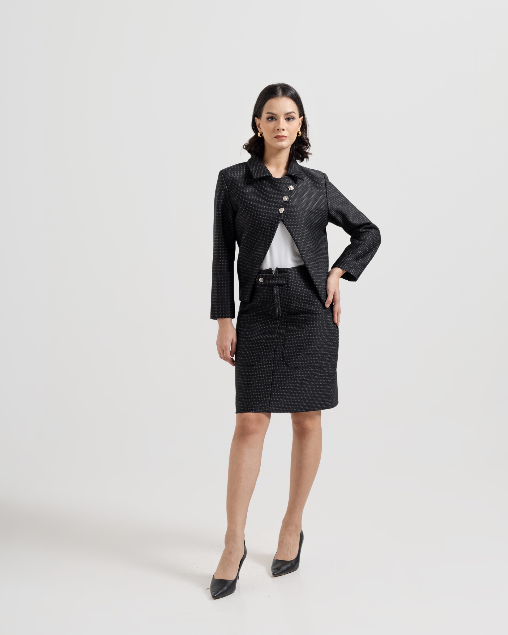 Textured Skirt & Suit Set