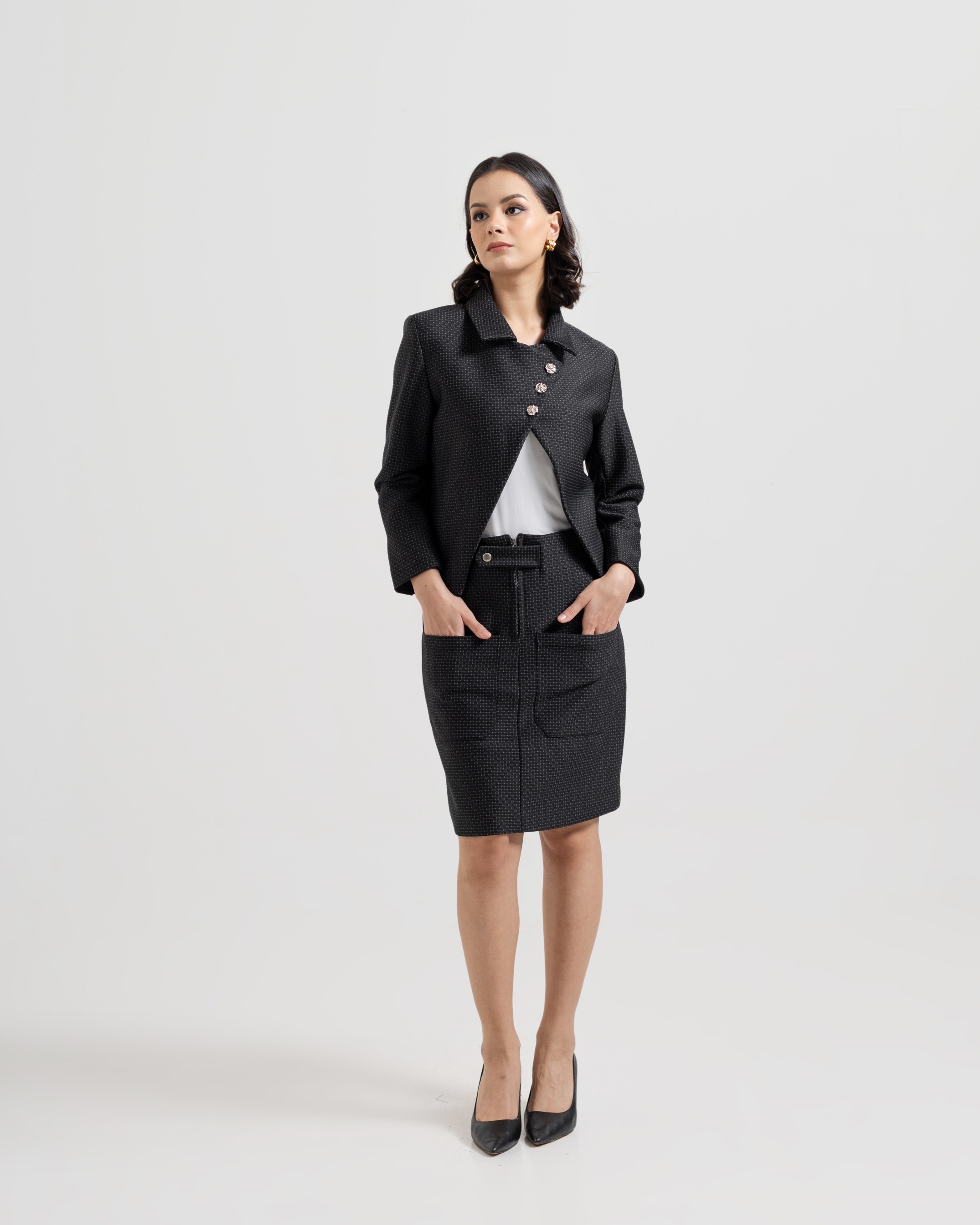 Textured Skirt & Suit Set